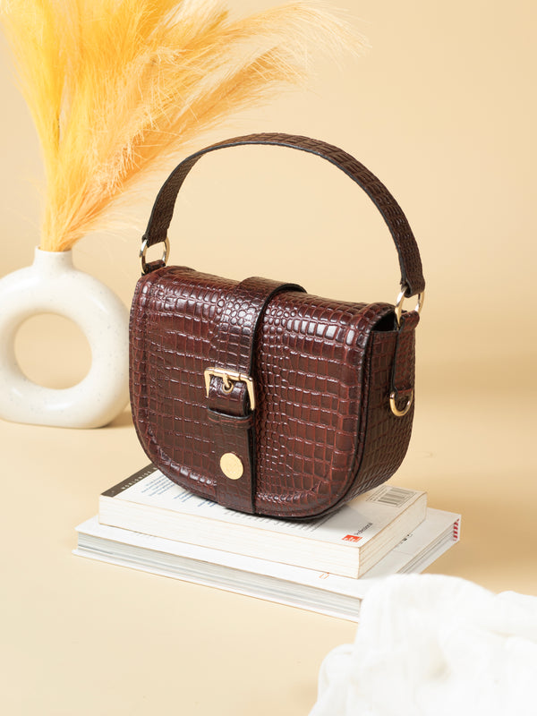 Brunette Crest Handbag | 100% Genuine Leather