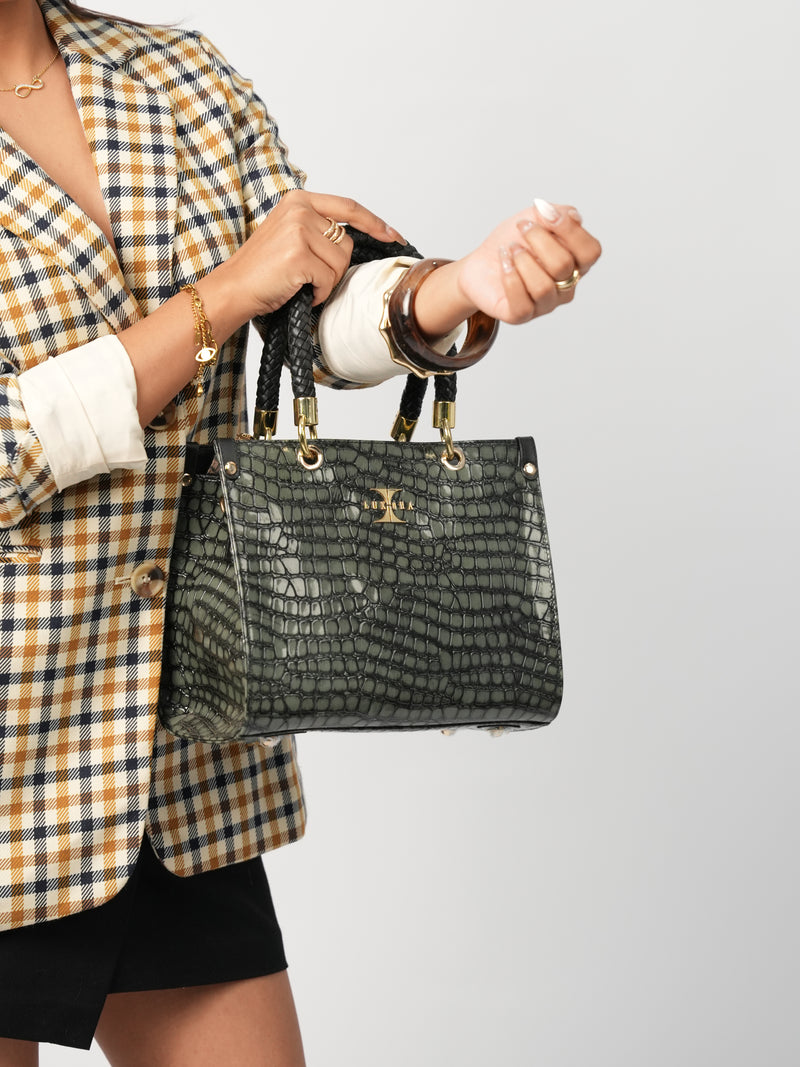 Slate Contrast Handbag | 100% Genuine Leather