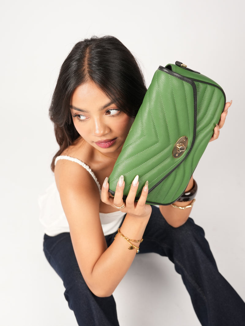 Emerald Contrast Satchel | 100% Genuine Leather Hover