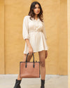 Brunette Contrast Tote | 100% Genuine Leather