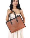 Brunette Contrast Tote | 100% Genuine Leather